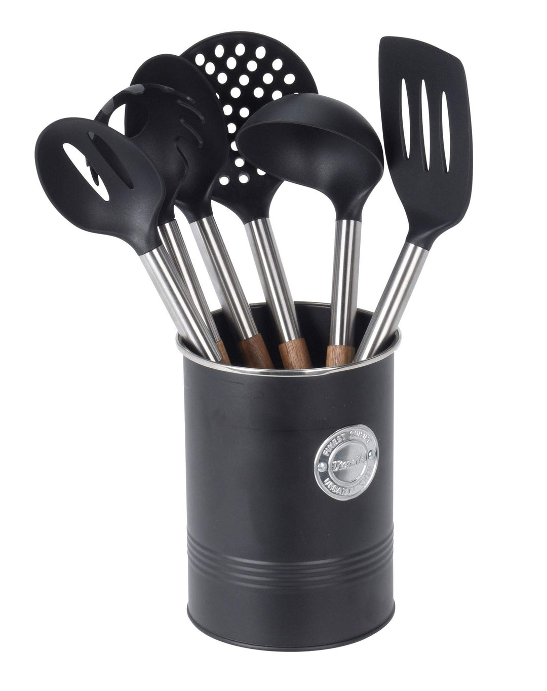MIJOMA 7-TLG Kochlöffel-Set mit Halter, Griffe aus Akazienholz, Länge 30cm, Küchenutensilien, Back-L