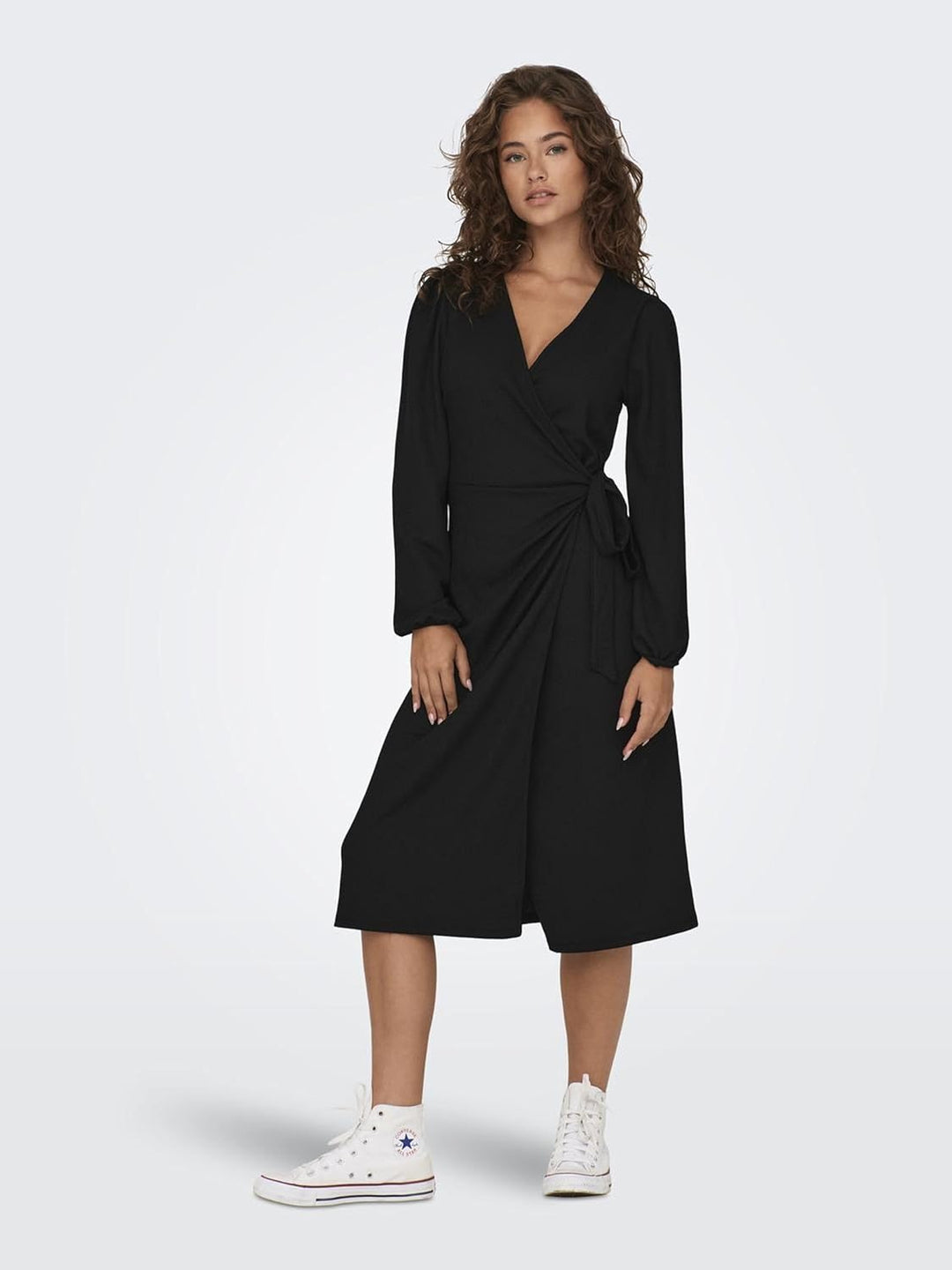 ONLY Damen Onlmerle L/S Wrap Midi Dress Jrs XXS Schwarz, XXS Schwarz