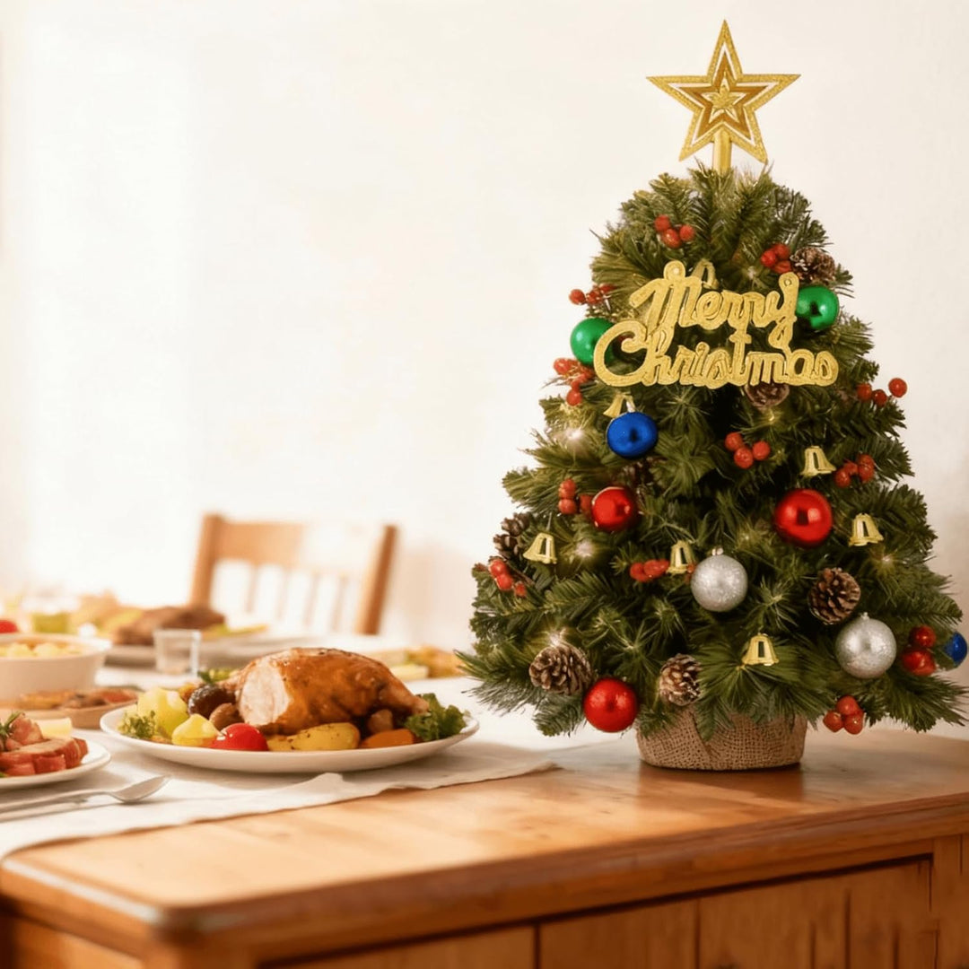 Mini Weihnachtsbaum klein-Künstlich mit 50 DIY Weihnachtsdekoration,60cm Kleiner Weihnachtsbaum Tisc