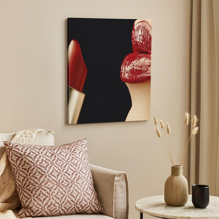 Bilder auf Leinwand 70x70cm Leinwandbild Frau rote Lippen Lippenstift Gesicht Gross Wanddeko Bild Sc