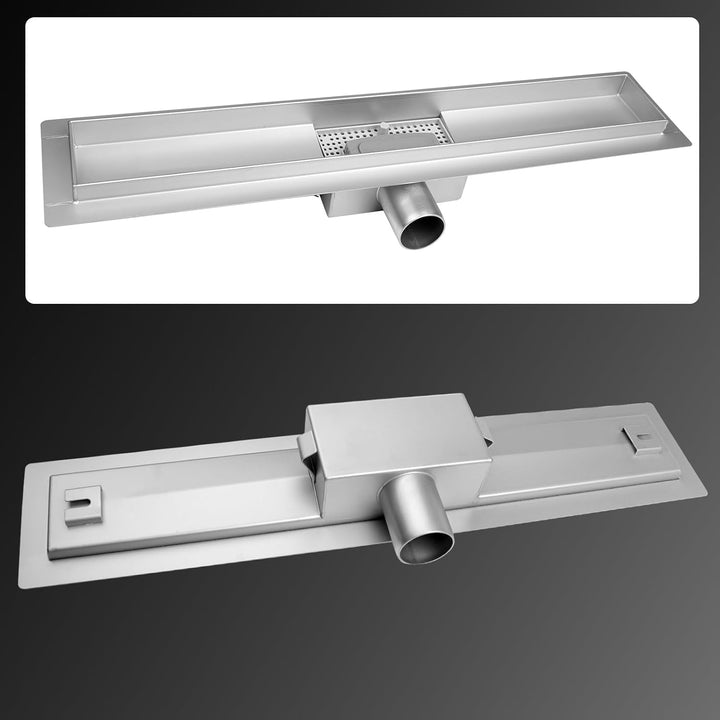 Duschrinne 80cm Edelstahl Bodenablauf 2-in-1 doppelseitig, Flieseneinsatz Ablaufrinne,schnelle Entwä