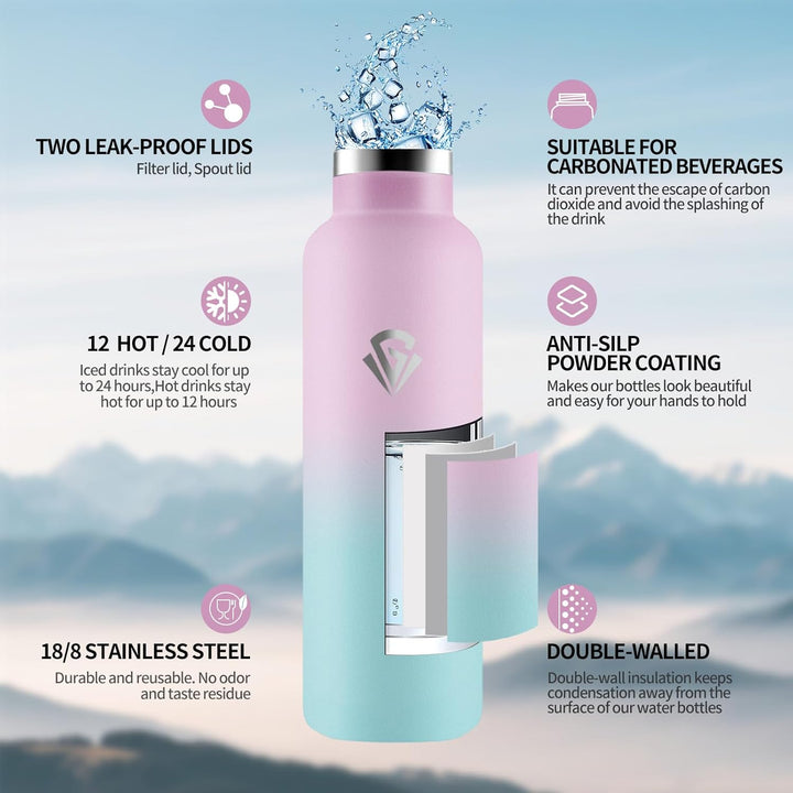 Trinkflasche, 750 ML BPA-Frei, Thermosflasche, Auslaufsichere Isolierflasche Doppelwandig, Wasserfla