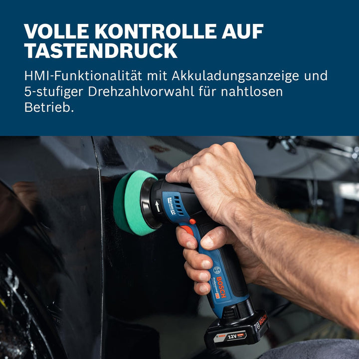 Bosch Professional 12V System Akku-Polierer GPO 12V-77 (inkl. montiertem 77 mm Klett-Stützteller, 77