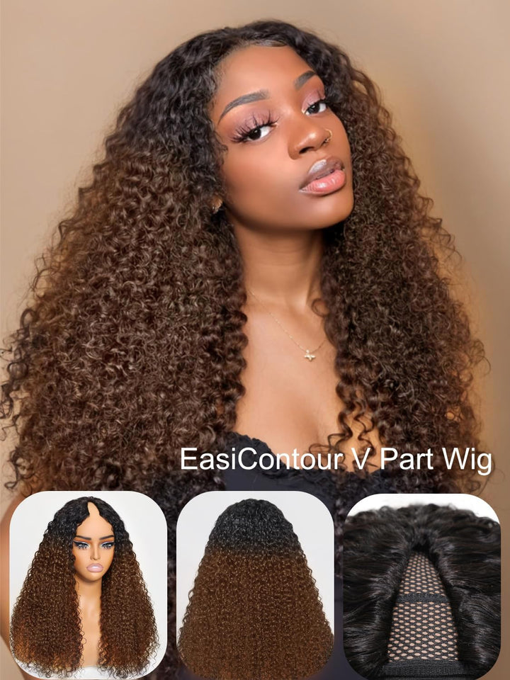 Brown Echthaar Perücke Water Wave V Part Human Hair Wig For Women High light Culy V Part Half Wig Hu