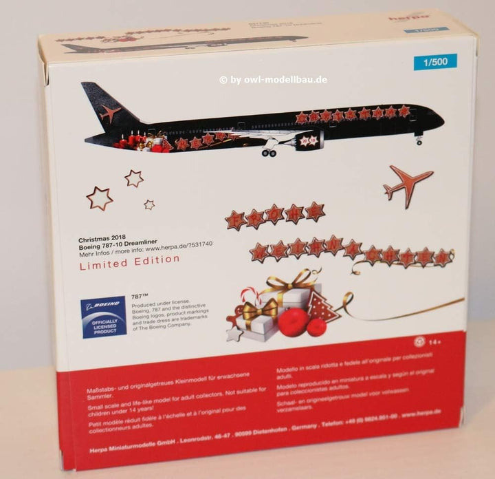 Herpa 531740 Other License B787-10 Weihnachten 2018, farbig