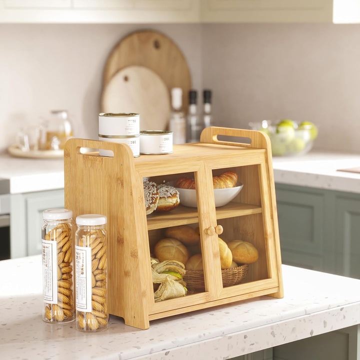 AMBIRD Bambus Brotkasten 20L - Grosse Kapazität mit klaren Acryl-Türen - Doppelschichtige Brot-Lager