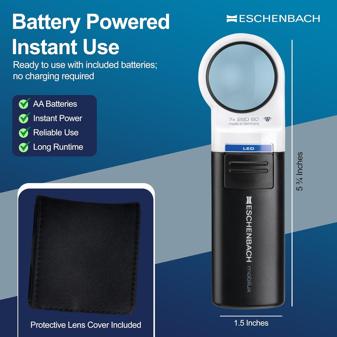 Eschenbach Optik Handlupe mobiluxLED mit LED-Beleuchtung und 7X-Vergrösserung Linsengrösse: (Ø) 35mm