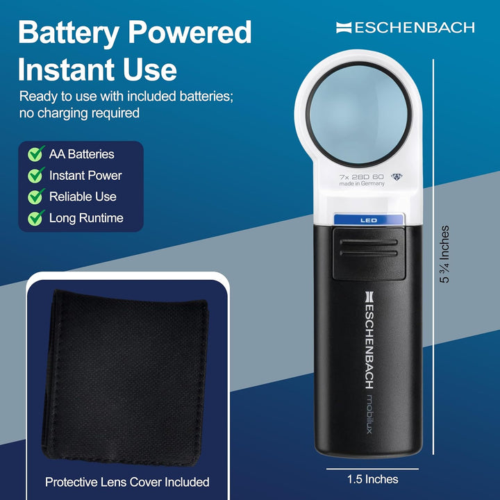 Eschenbach Optik Handlupe mobiluxLED mit LED-Beleuchtung und 7X-Vergrösserung Linsengrösse: (Ø) 35mm
