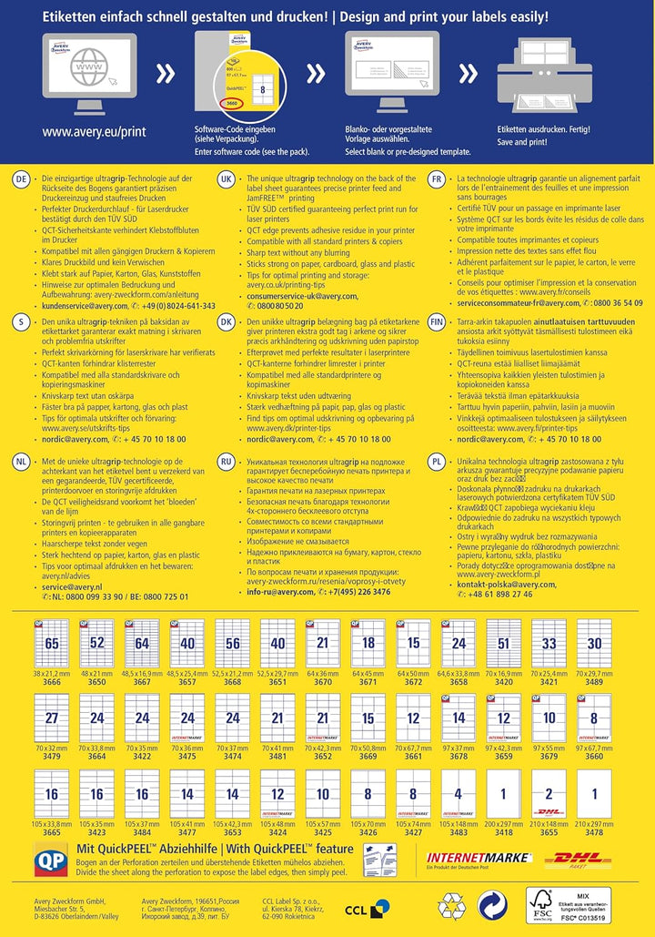 AVERY Zweckform 3426 Universal Etiketten (800 Klebeetiketten, 105x70mm auf A4, Papier matt, bedruckb