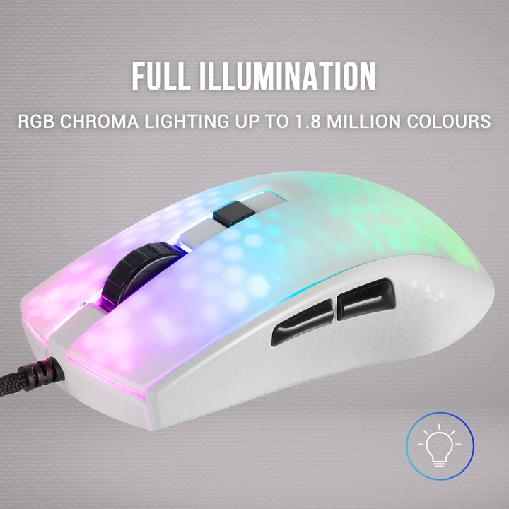 Mars Gaming MMRW Weiss, Maus Gaming RGB Chroma, Transluzent Struktur Ultraleicht 58g, 12800 DPI, Swi