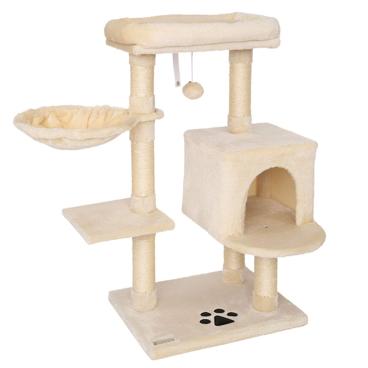 lionto Kratzbaum für Katzen mit Plüschball inkl. Glöckchen & Wandhalterung, Höhe 93 cm, Katzenbaum m