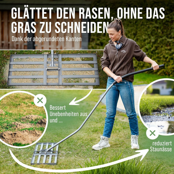 Rasenrakel [Ergonomisch] mit Klicksystem | 80x30cm | für perfekt Ebene Rasenflächen | Rakel für Rase