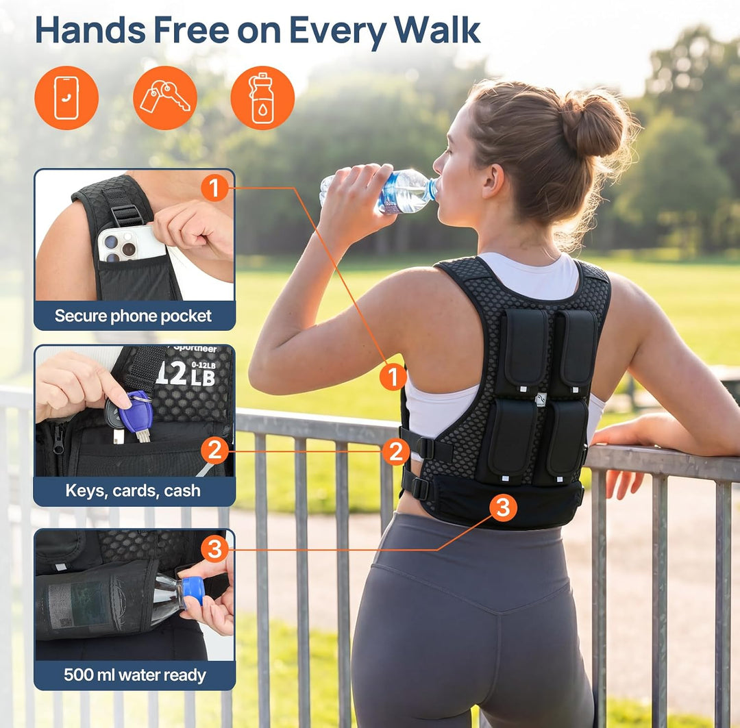 Sportneer 0–5,4 kg Verstellbare Gewichtsweste für Walking, Schwarz