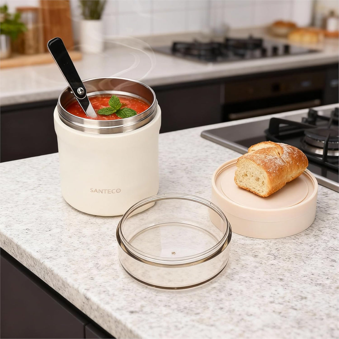 SANTECO Müslibecher to go 500ml+220ml Thermobehälter für Essen mit Löffel Hält 12 Stunden Warm, Spül