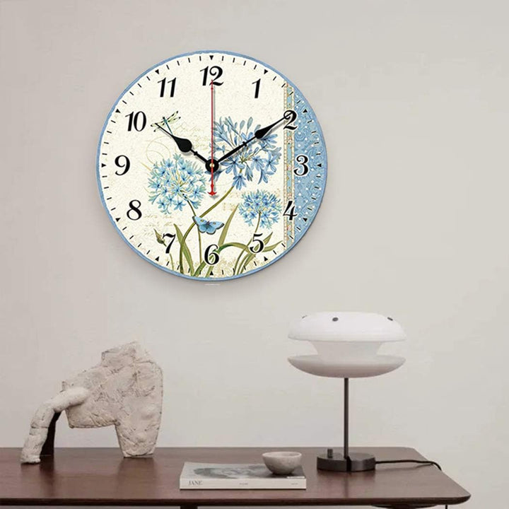 SWHONG Moderne einfache Blumenwanduhr, stille hölzerne runde Uhr für Wohnzimmer Küche Wohnkultur Ges