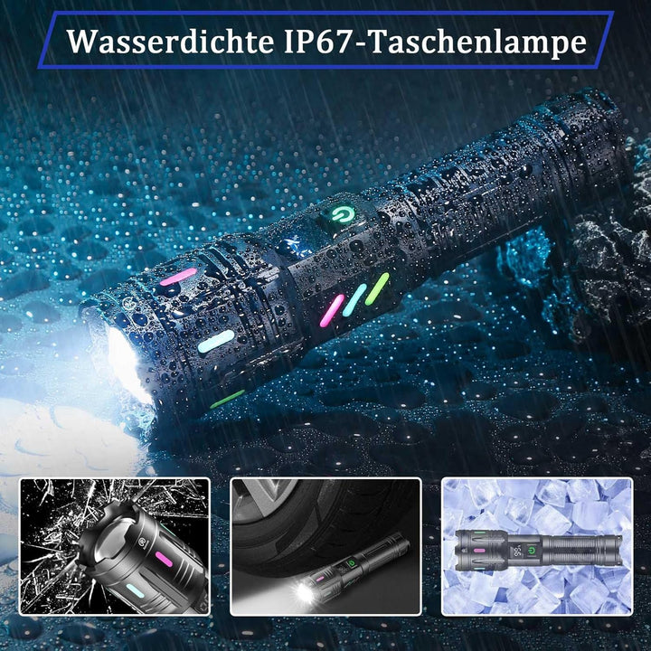 Jayxinli Taschenlampe 500000 Lumen, Aufladbar, Extrem Hell, Starke, Zoombar, 5 Lichtmodi für Camping