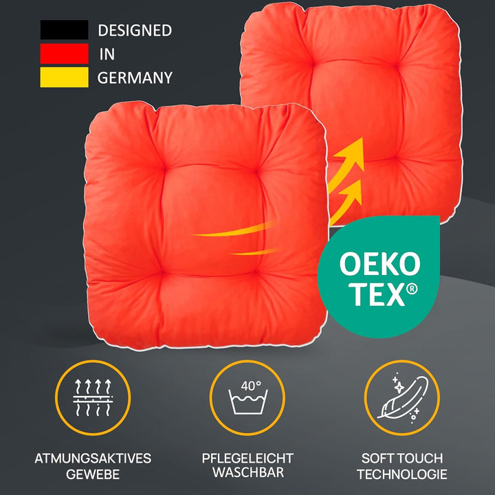 LILENO HOME 6er Set Stuhlkissen Hellrot (38x38x8 cm) - Sitzkissen für Gartenstuhl, Küche oder Esszim