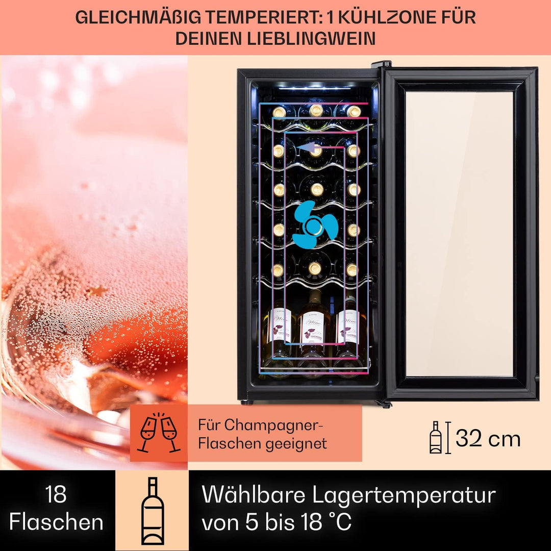 Klarstein Weinkühlschrank, 1 Zonen Getränkekühlschrank Klein, Kleiner Weinschrank 50L, Wein-Kühlschr