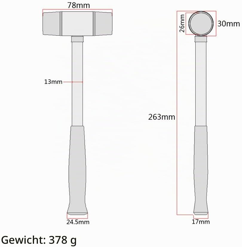 Alnicov Fret Hammer Gitarrenbauer Hammer 26mm Durchmesser Kopf Schwarz Kunststoff- und Messingkopf f