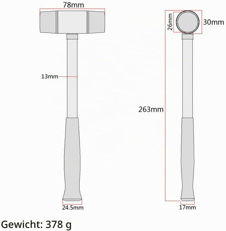 Alnicov Fret Hammer Gitarrenbauer Hammer 26mm Durchmesser Kopf Schwarz Kunststoff- und Messingkopf f