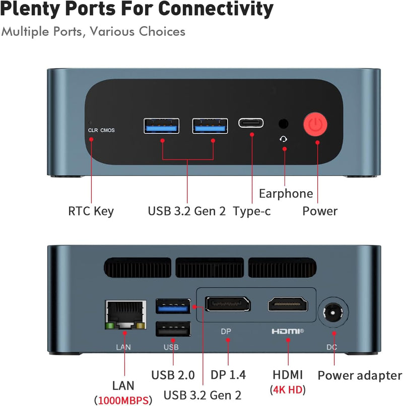 TRIGKEY Mini-PC, Ryzen 7 5800H (8C/16T, bis zu 4,3 GHz), 16G DDR4 500G NVMe SSD, S5 Mini-Computer Ra