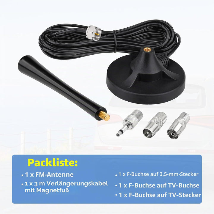 Superbat FM UKW Radio Antenne DAB Antenne mit Magnetfuss + 3m Verlängerungskabel +3 Verbinder für In