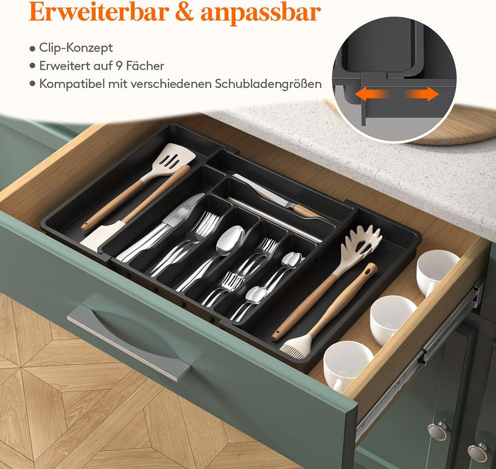 Lifewit Besteckkasten für Schubladen, erweiterbarer Besteckeinsatz für Küchenschubladen, Verstellbar