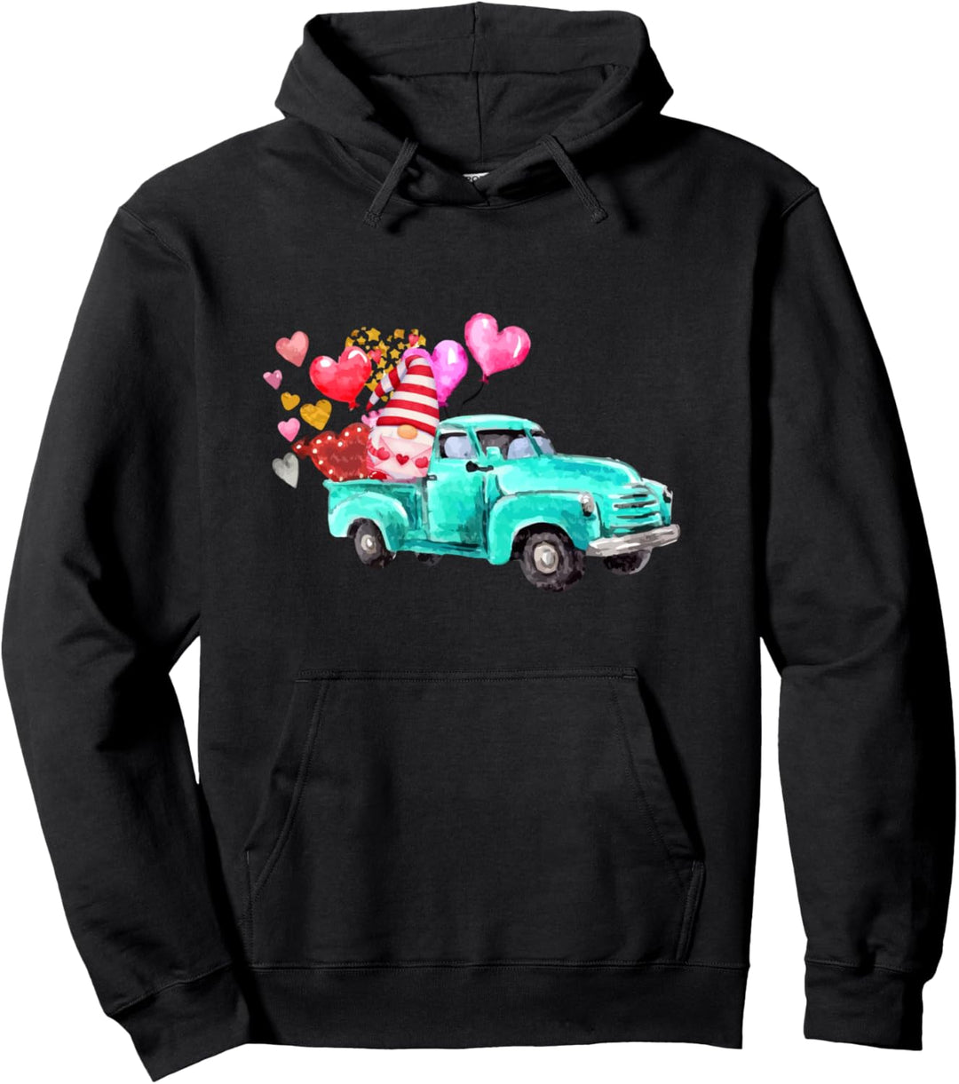 Gnome Elf Vintage Farm Truck Matching Family Valentines Day Pullover Hoodie