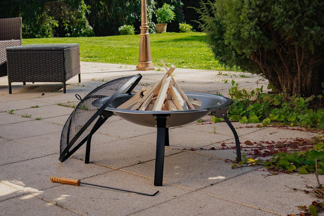SOUK ONE Feuerschale Ibiza Edelstahl, Feuerschale Ø 56 cm - Feuerstelle für den Garten, Funkenschutz