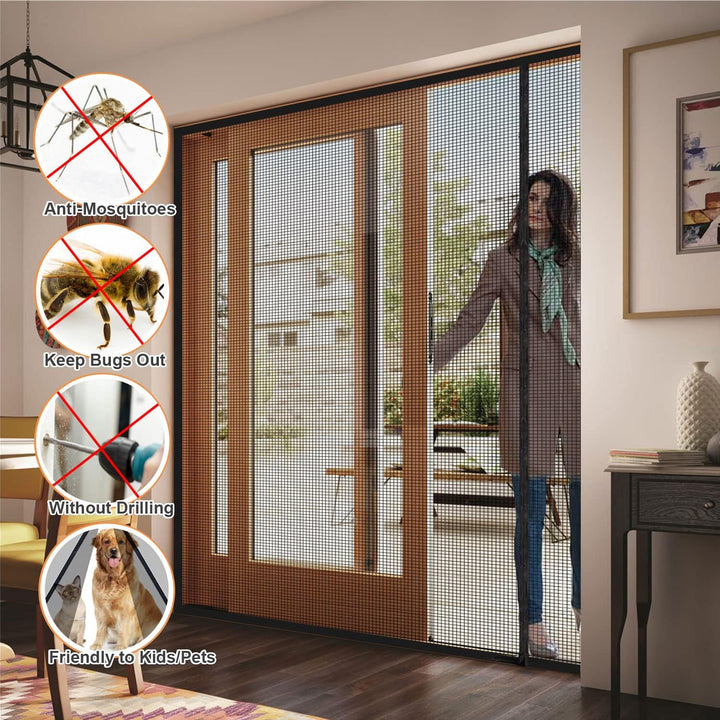 Risareyi Seitliche Öffnung Magnet Fliegengitter Balkontür 135x195cm, Grau