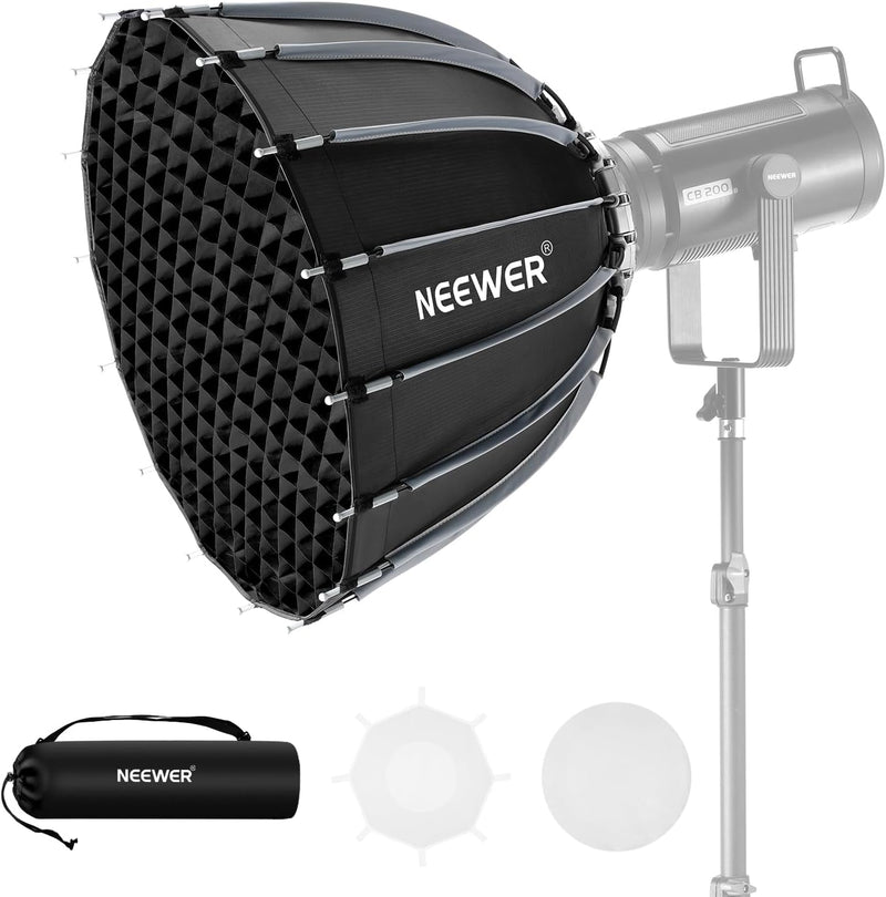 NEEWER 21,7"/55cm Softbox Parabolic Bowens Mount, Schnellwechsel mit Diffusoren/Gitter/Tasche für Vi