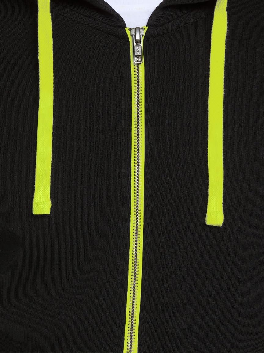 JACK & JONES Herren JJEHOLMEN Sweat Zip Hood XS Schwarz (Black/Safety Yellow/Reg Fit), XS Schwarz (B
