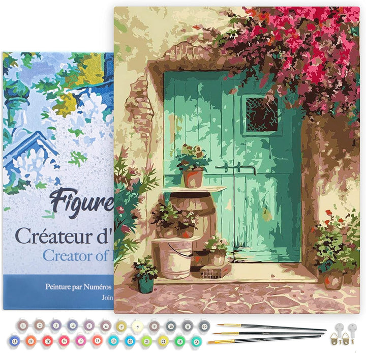 Figured'Art Malen Nach Zahlen Erwachsene Mit Rahmen Eingang mit Blumen - Paint by Numbers Basteln DI