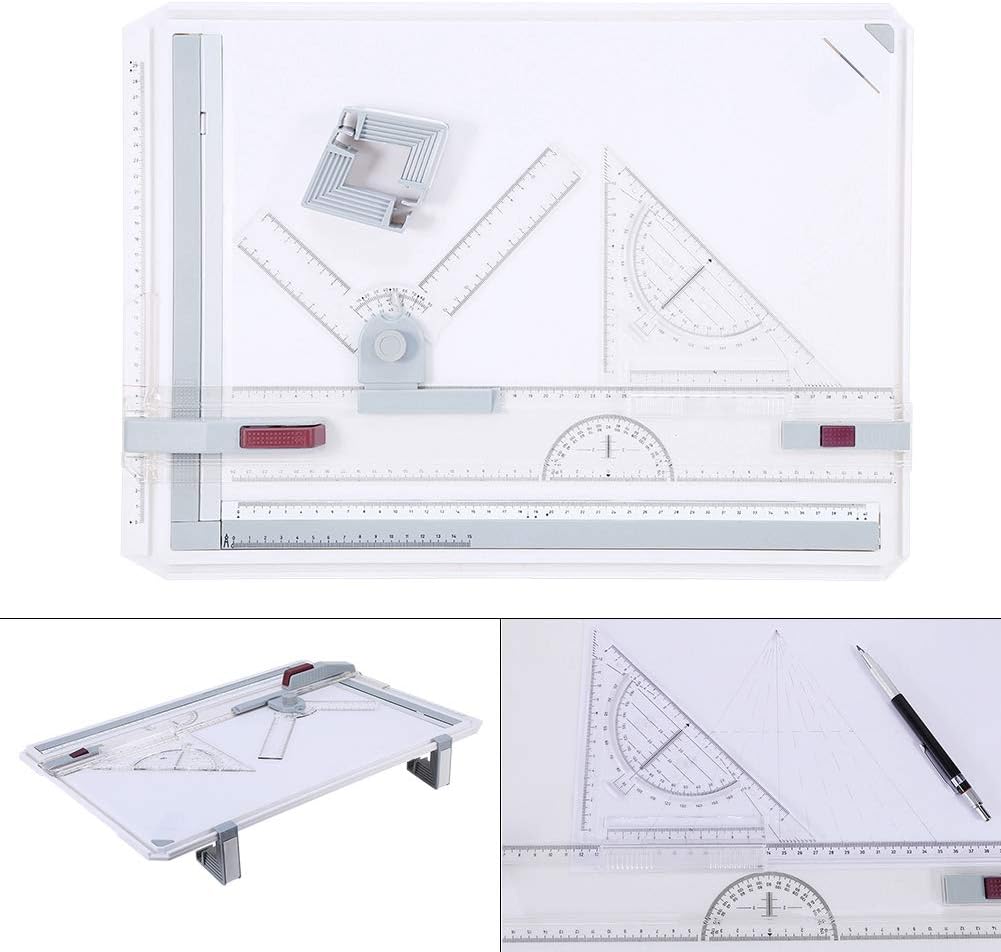 lyrlody Multifunktionale A3-Zeichenbrett-Tischunterlage mit Parallelen Bewegungs- und Winkellinealen
