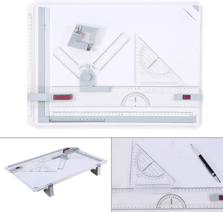 lyrlody Multifunktionale A3-Zeichenbrett-Tischunterlage mit Parallelen Bewegungs- und Winkellinealen