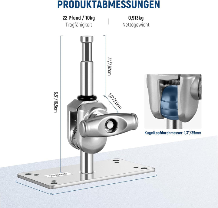 NEEWER 6,5" Wand Deckenhalterung Baby Stecker 5/8" Bolzen, 360° drehbarem Kugelkopf, 10 Schrauben, F