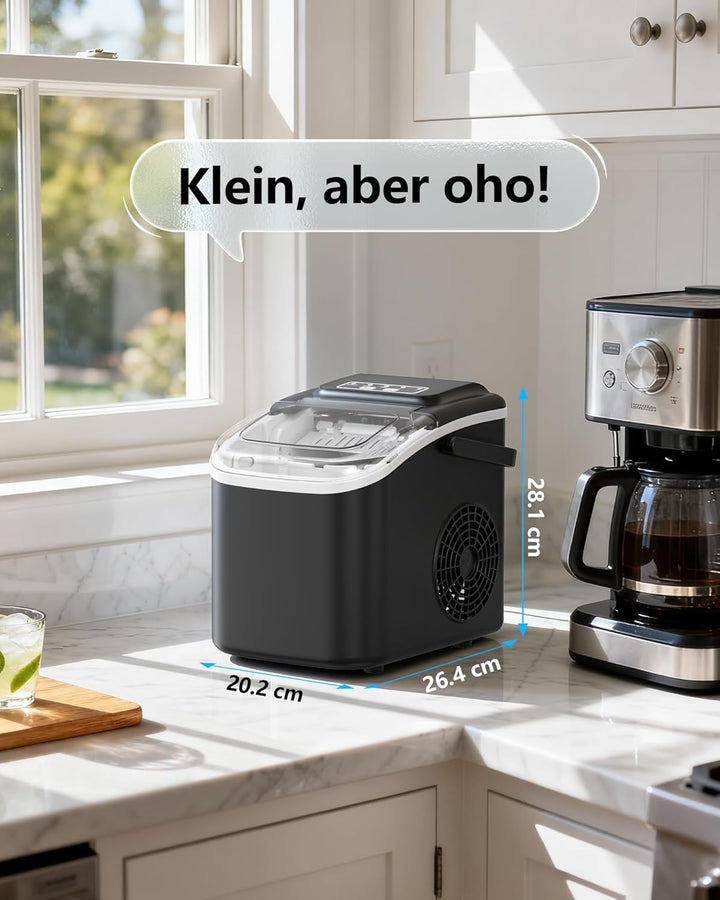 Eiswürfelmaschine Klein Ice Maker Machine: Tragbarer Eiswürfelbereiter, 12kg/24H, 8 Eiswürfel in 6 M