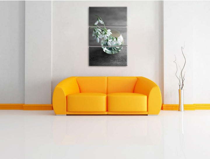 Pixxprint Schneeglöckchen in der Vase als Leinwandbild/Grösse: 3 Teilig (120x80) cm/Wandbild/Kunstdr