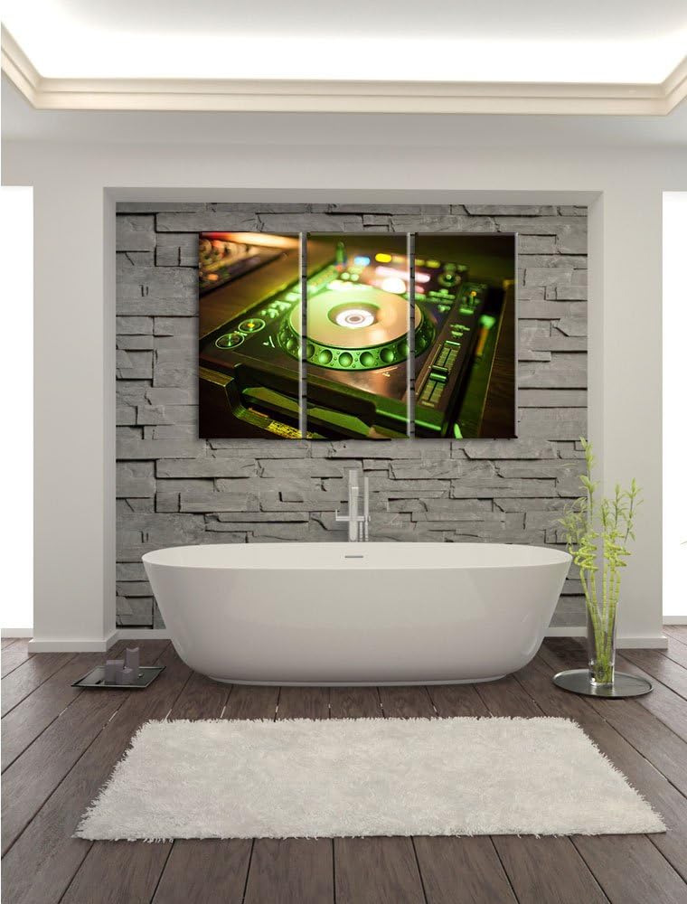 Pixxprint Grün beleuchteter DJ Pult als Leinwandbild | Grösse: 3 Teilig (120x80) | Wandbild| Kunstdr