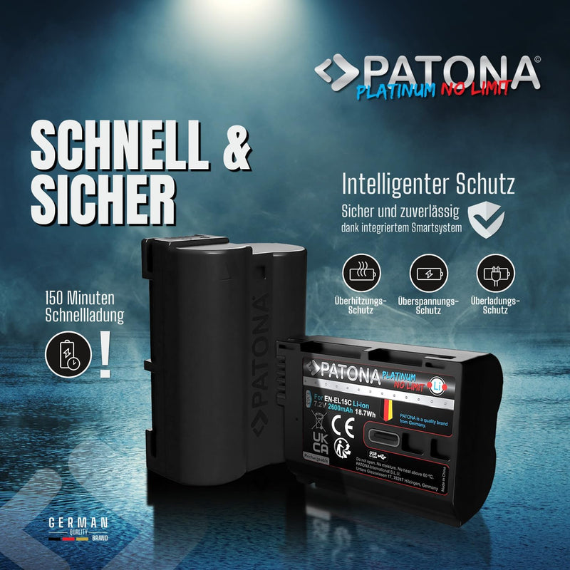 PATONA Platinum EN-EL15c USB Kamera Akku (2600 mAh) mit direkt USB Eingang (USB-c) 1363 - Kompatibel
