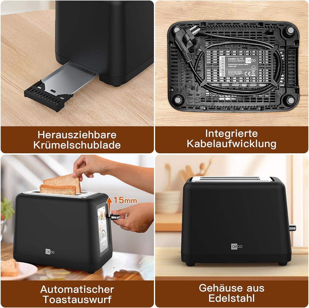 aeco toastlab Elite Toaster 2 Scheiben, Brötchenaufsatz, extra breite Toastschlitze, 6 Bräunungsstuf