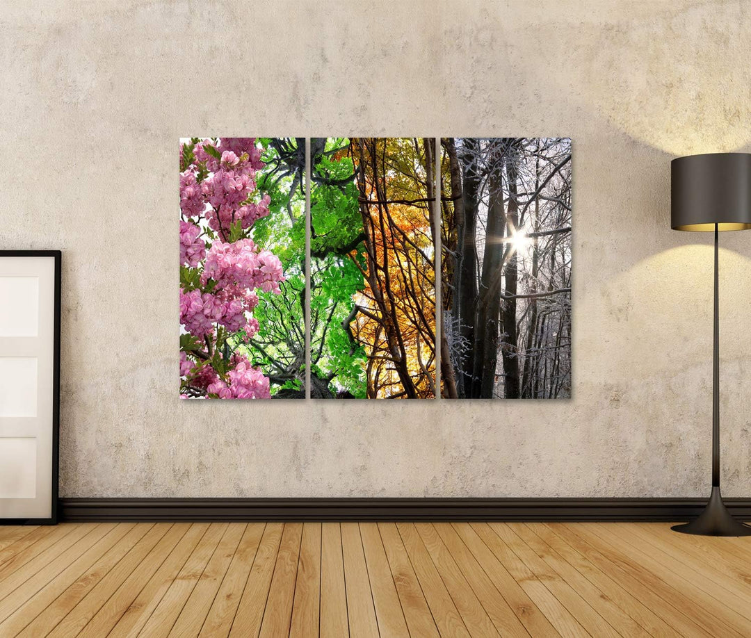 islandburner Bild auf Leinwand Vier Jahreszeiten Bilder Wandbilder Poster Leinwand 130x80cm - 3 Teil