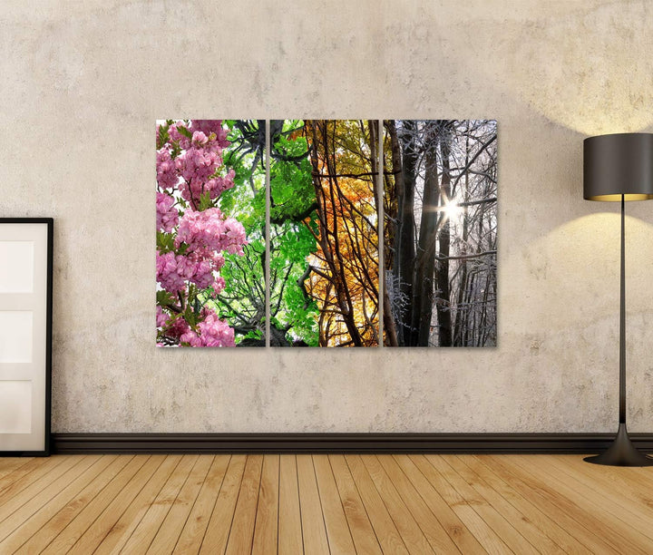 islandburner Bild auf Leinwand Vier Jahreszeiten Bilder Wandbilder Poster Leinwand 130x80cm - 3 Teil