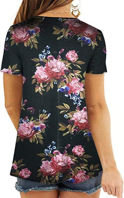 Ranphee Damen Tunika Kurze Ärmel Locker Blusen Sitzende Oberteile Tuniken Casual Tops XL Schwarze Pf