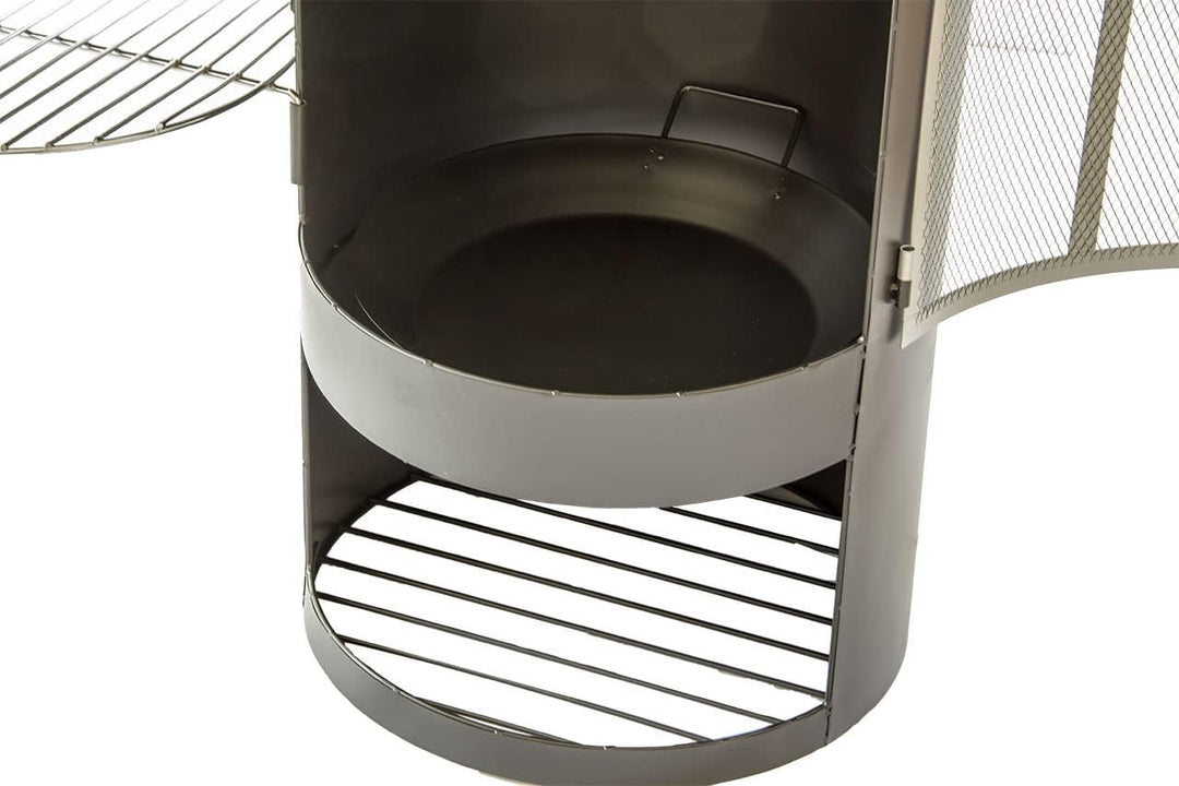 Lemodo Gartenkamin mit Grillrost und Pfanne, Outdoor-Kamin 136cm mit Funkenschutztür, Grillkamin für