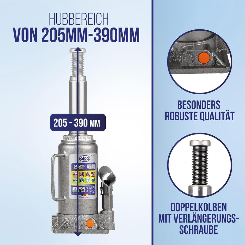 alca® Wagenheber Unterstellheber hydraulischer 10t Stempel-Wagenheber für LKW/PKW Hubhöhe 20,5-39cm