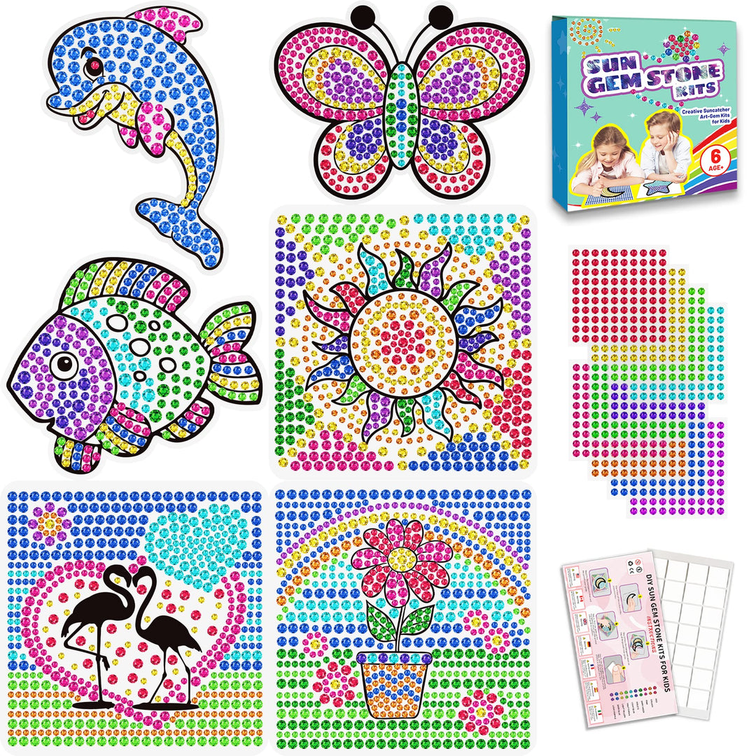 6 Stück Sonnenfänger Kits für Kinder Alter 6 7 8 9 10,DIY Diamant Malerei Kit Schmetterling Sonnenbl