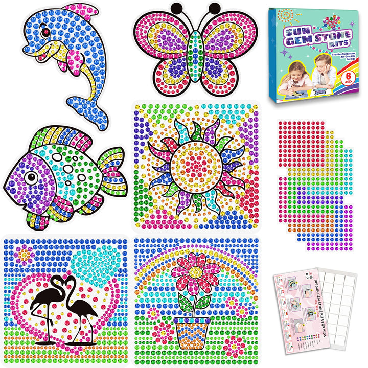 6 Stück Sonnenfänger Kits für Kinder Alter 6 7 8 9 10,DIY Diamant Malerei Kit Schmetterling Sonnenbl