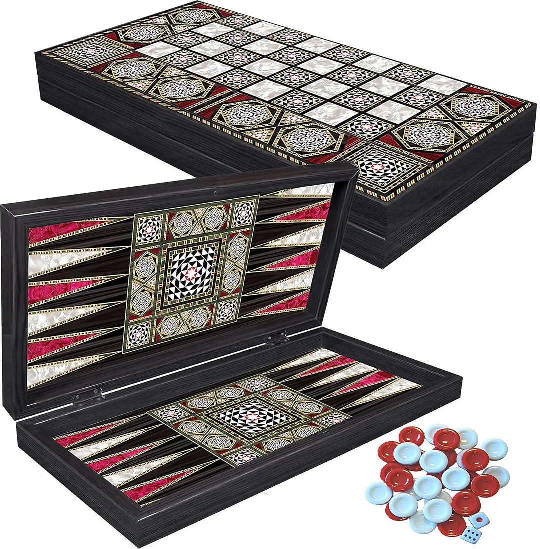 PrimoLiving Deluxe Holz Backgammon Set Palamedes – 28,5 x 28 cm - inklusive Schachbrett S Palamedes,