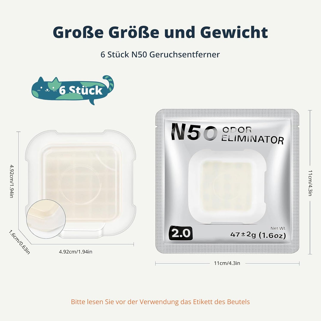 6x N50 2.0 Geruchsvernichter für PETKIT Pura Max/Pura Max 2 / Purobot Max Pro Selbstreinigende Katze